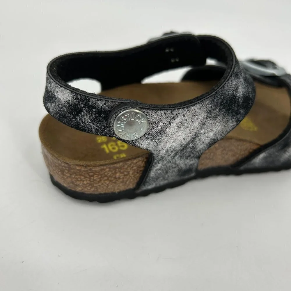 NIB BIRKENSTOCK Girls Kids Rio Black Silver Metallic Sandal Shoes Size 26 / 8